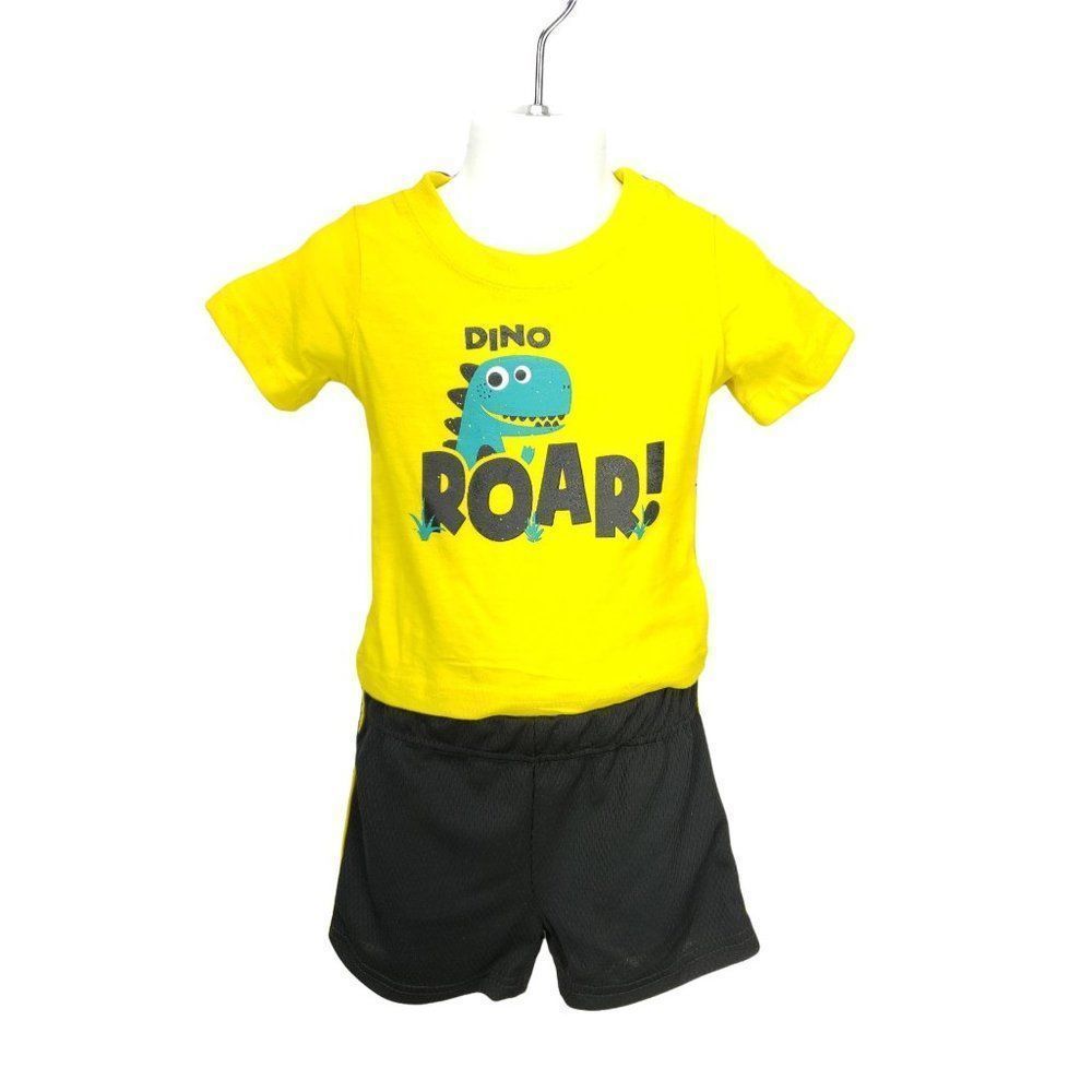 Swiggles 12 months yellow Dinosaur DINO ROAR 2 piece boys shirt short bundle set